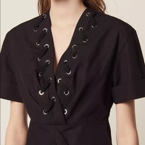 Sandro Short Dress With Interwoven Eyelets